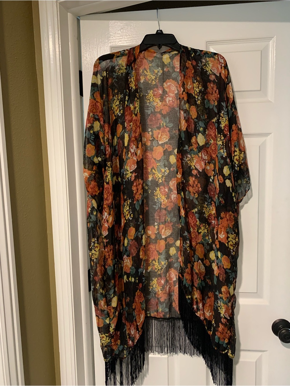 Kimono - Cardigan XXL/XXXL Sheer Floral. Black Orange, Yellow. Boho-Chic Plus Sz